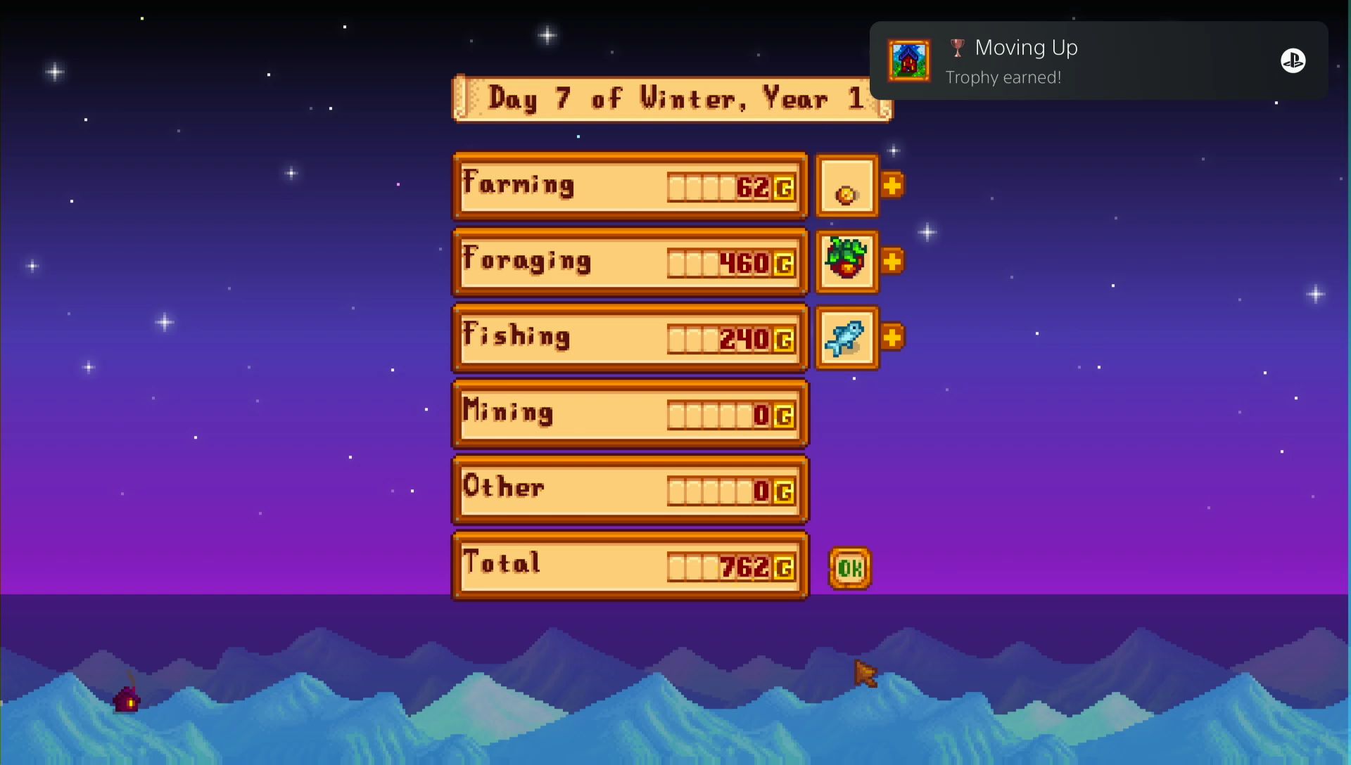 OddSock's Bounty of OddSock claimed the bounty for Moving Up in Stardew Valley